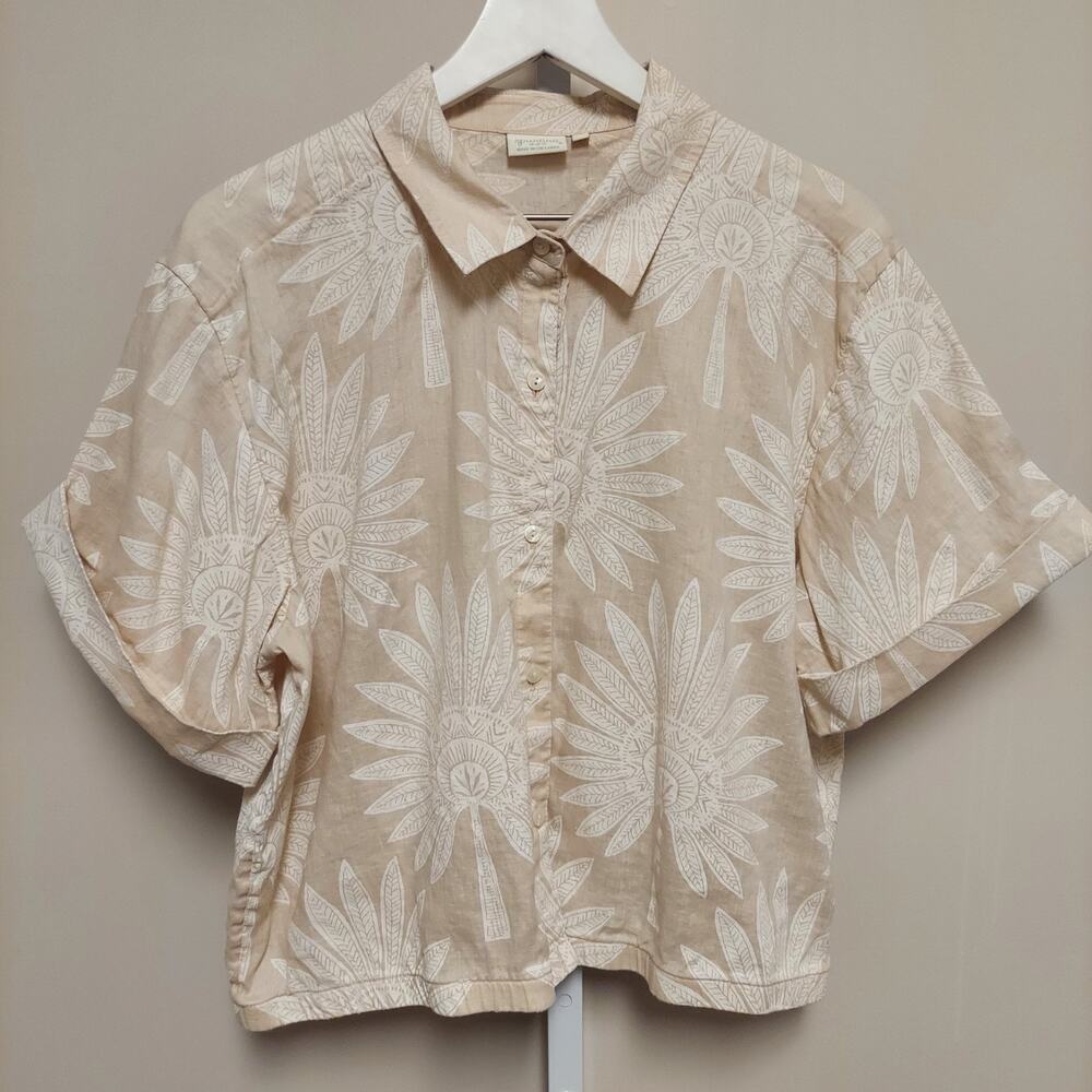 Spartina‎ 449 XXL Kai Linen Shirt Palmetto Tan Boxy Cropped Resort Veach Travel